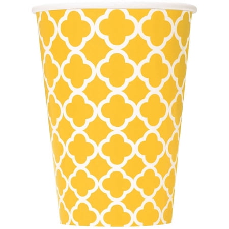12oz Quatrefoil Paper Cups, Yellow, 6ct