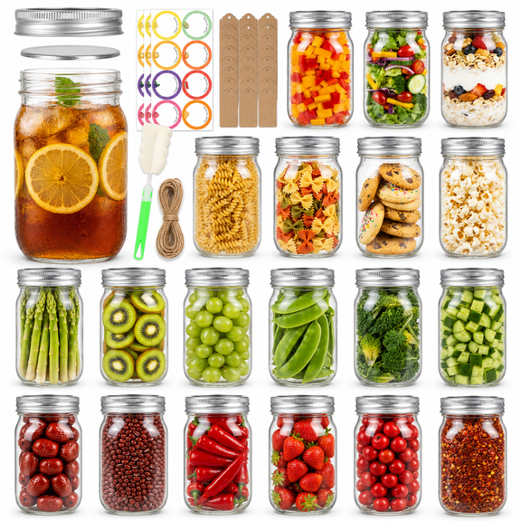 12oz Regular Mouth Mason Jars 20 Pack, Food Storage & Craft Use