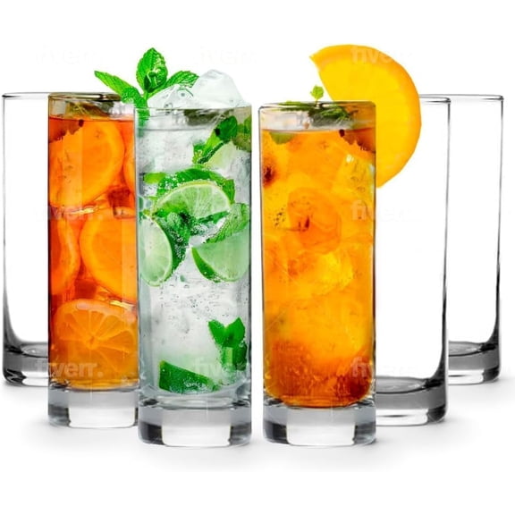 12oz Set of 12 Clear Crystal Highball Tumblers for Cocktail and Everyday Bar Use