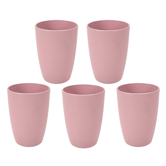 12oz Small Drinking Tumblers for Kids, Unbreakable Wheat Straw Cups for Camping Party, Reusable Water Glasses for Beverage Ice Tea, Dishwasher Safe (Set of 5, Pink)