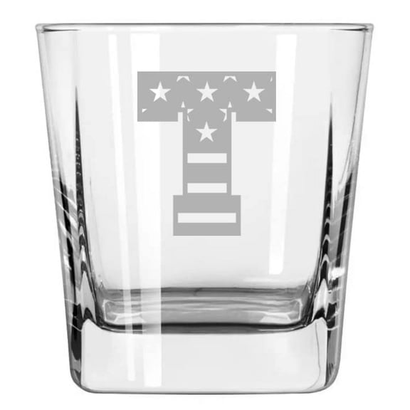 12oz Square Base Rocks Whiskey Glass American Flag Monogram (T)