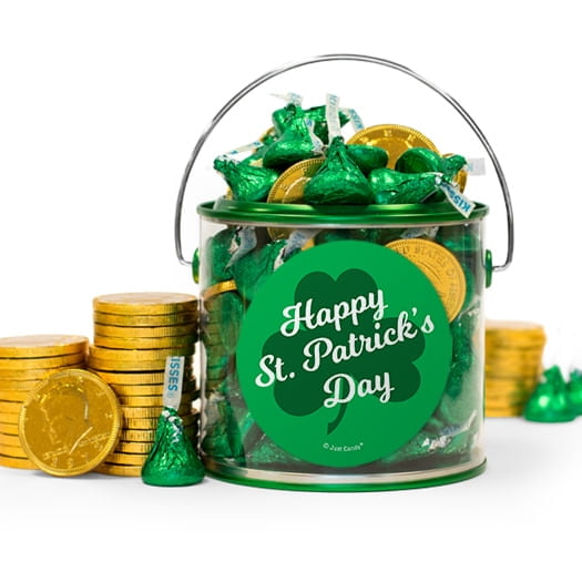 12oz St. Patrick's Day Paint Can Gift With Green Kisses And Gold Chocolate Coins - Clover