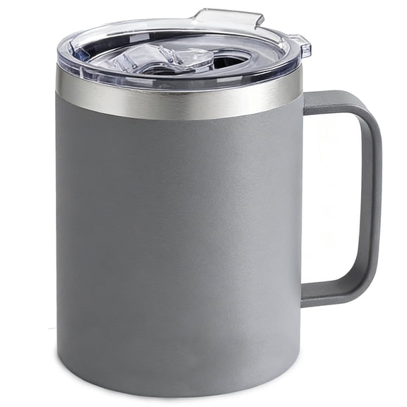 12oz Stainless Steel Insulated Coffee Mug with Handle Double Wall Vacuum Travel Mug Tumbler Cup with Sliding Lid Gray