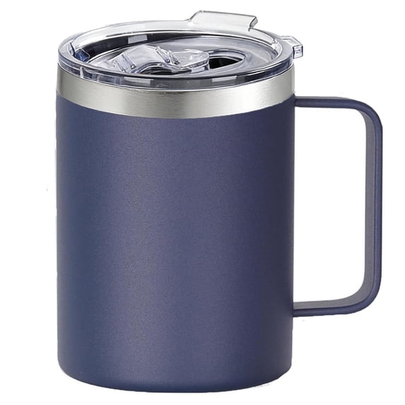 12oz Stainless Steel Insulated Coffee Mug with Handle Double Wall Vacuum Travel Mug Tumbler Cup with Sliding Lid Navy Blue