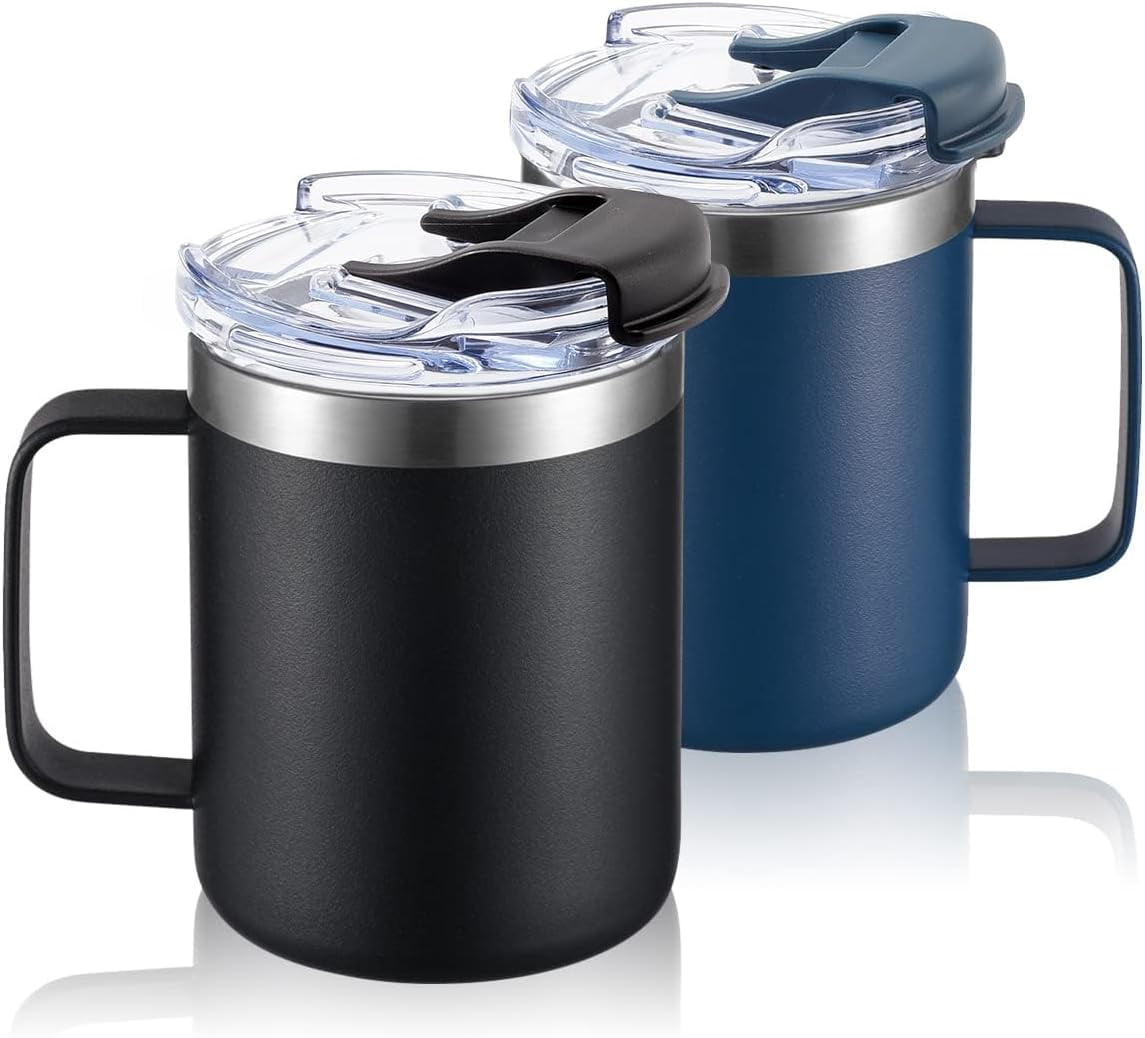 12oz Navy Stainless Steel Insulated Travel Tumbler with Handle, 2 Pack