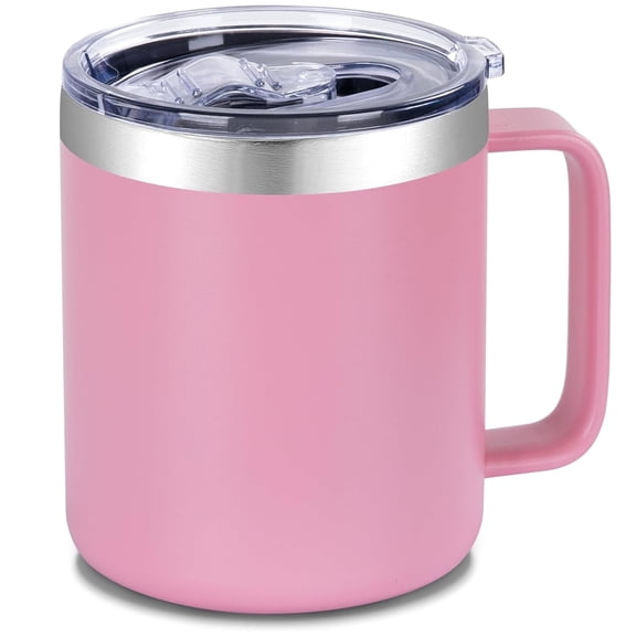 12oz Stainless Steel Insulated Coffee Mug with Handle Double Wall Vacuum Travel Mug Tumbler Cup with Sliding Lid Pink