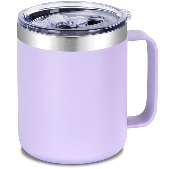 12oz Stainless Steel Insulated Coffee Mug with Handle Double Wall Vacuum Travel Mug Tumbler Cup with Sliding Lid Purple