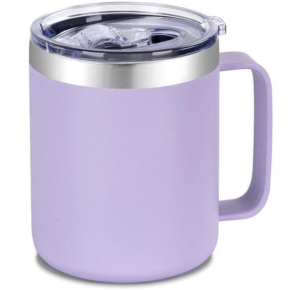 12oz Stainless Steel Insulated Coffee Mug with Handle Double Wall Vacuum Travel Mug Tumbler Cup with Sliding Lid Purple