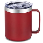 BAKER DEPOT 12oz Stainless Steel Insulated Coffee Mug with Handle Double Wall Vacuum Travel Mug Tumbler Cup with Sliding Lid Red