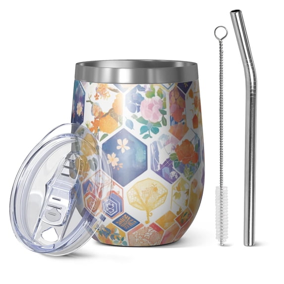 12oz Stainless Steel Insulated Wine Tumbler with Lid and Straw – Double Wall Vacuum Mug for Hot & Cold Drinks, 304 Steel Interior, Sweat-Free Design