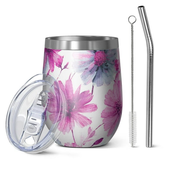 12oz Stainless Steel Insulated Wine Tumbler with Lid and Straw – Double Wall Vacuum Mug for Hot & Cold Drinks, 304 Steel Interior, Sweat-Free Design