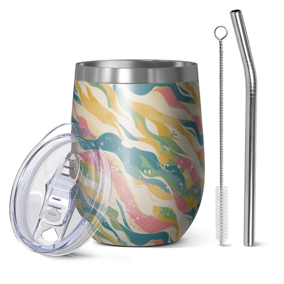 12oz Stainless Steel Insulated Wine Tumbler with Lid and Straw – Double Wall Vacuum Mug for Hot & Cold Drinks, 304 Steel Interior, Sweat-Free Design