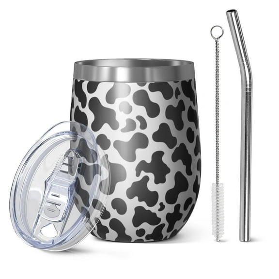 12oz Stainless Steel Insulated Wine Tumbler with Lid and Straw – Double Wall Vacuum Mug for Hot & Cold Drinks, 304 Steel Interior, Sweat-Free Design