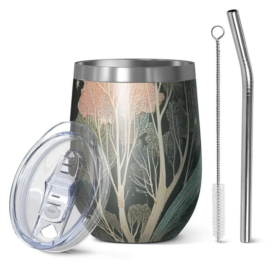 12oz Stainless Steel Insulated Wine Tumbler with Lid and Straw – Double Wall Vacuum Mug for Hot & Cold Drinks, 304 Steel Interior, Sweat-Free Design