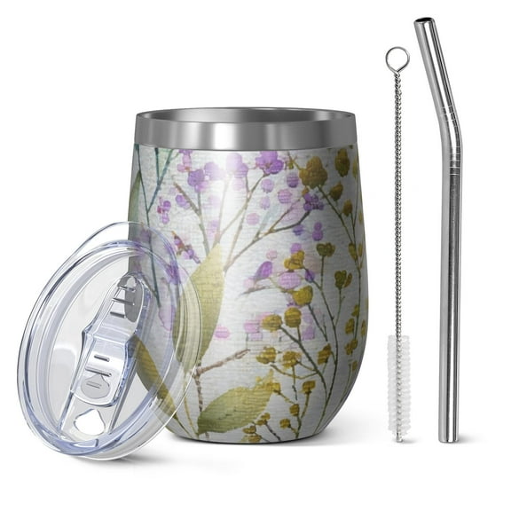 12oz Stainless Steel Insulated Wine Tumbler with Lid and Straw – Double Wall Vacuum Mug for Hot & Cold Drinks, 304 Steel Interior, Sweat-Free Design