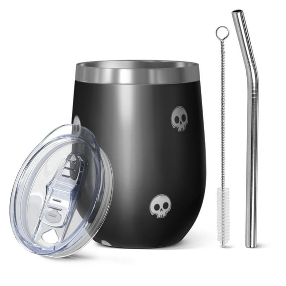 12oz Stainless Steel Insulated Wine Tumbler with Lid and Straw – Double Wall Vacuum Mug for Hot & Cold Drinks, 304 Steel Interior, Sweat-Free Design