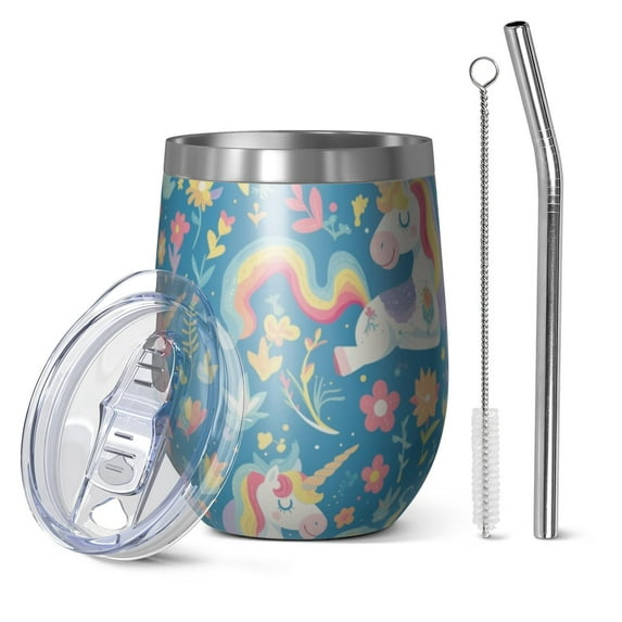 12oz Stainless Steel Insulated Wine Tumbler with Lid and Straw – Double Wall Vacuum Mug for Hot & Cold Drinks, 304 Steel Interior, Sweat-Free Design