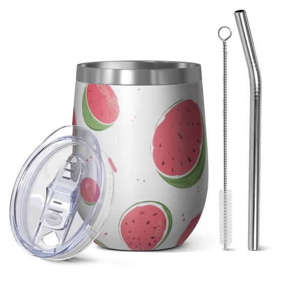 12oz Stainless Steel Insulated Wine Tumbler with Lid and Straw – Double Wall Vacuum Mug for Hot & Cold Drinks, 304 Steel Interior, Sweat-Free Design