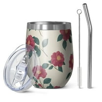 12oz Stainless Steel Insulated Wine Tumbler with Lid and Straw – Double Wall Vacuum Mug for Hot & Cold Drinks, 304 Steel Interior, Sweat-Free Design