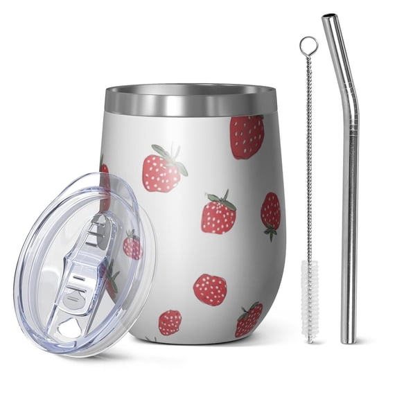 12oz Stainless Steel Insulated Wine Tumbler with Lid and Straw – Double Wall Vacuum Mug for Hot & Cold Drinks, 304 Steel Interior, Sweat-Free Design