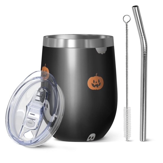 12oz Stainless Steel Insulated Wine Tumbler with Lid and Straw – Double Wall Vacuum Mug for Hot & Cold Drinks, 304 Steel Interior, Sweat-Free Design