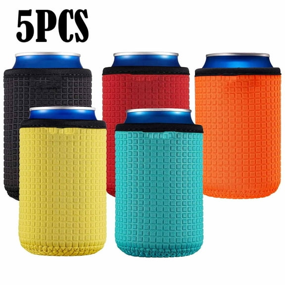 12oz Standard Can Sleeves Insulators Sleeves Standard Can Covers 12OZ Beer Bottle Sleeves Coolers Holder Non-slip Neoprene Can Coolier Sleeves 5PC Pack (Black/Red/Yelllow/Blue/Orange)