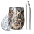thumbnail image 1 of 12oz Stemless Wine Tumblers Beige and Brown Leopard Pattern Vacuum Insulated Stainless Steel Travel Tumbler Cups Mug with Lid and Straw for Champaign,Cocktail,Beer with Cleaning Brush, 1 of 5