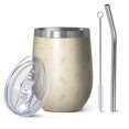 thumbnail image 1 of 12oz Stemless Wine Tumblers Beige Celestial Pattern Vacuum Insulated Stainless Steel Travel Tumbler Cups Mug with Lid and Straw for Champaign,Cocktail,Beer with Cleaning Brush, 1 of 5