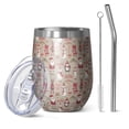 thumbnail image 1 of 12oz Stemless Wine Tumblers Beige Christmas Character Pattern Vacuum Insulated Stainless Steel Travel Tumbler Cups Mug with Lid and Straw for Champaign,Cocktail,Beer with Cleaning Brush, 1 of 5
