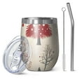 thumbnail image 1 of 12oz Stemless Wine Tumblers Beige Christmas Tree Pattern Vacuum Insulated Stainless Steel Travel Tumbler Cups Mug with Lid and Straw for Champaign,Cocktail,Beer with Cleaning Brush, 1 of 5