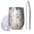 thumbnail image 1 of 12oz Stemless Wine Tumblers Beige Cow Flower Pattern Vacuum Insulated Stainless Steel Travel Tumbler Cups Mug with Lid and Straw for Champaign,Cocktail,Beer with Cleaning Brush, 1 of 5