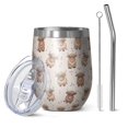 thumbnail image 1 of 12oz Stemless Wine Tumblers Beige Highland Cow Dot Pattern Vacuum Insulated Stainless Steel Travel Tumbler Cups Mug with Lid and Straw for Champaign,Cocktail,Beer with Cleaning Brush, 1 of 5