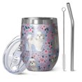 thumbnail image 1 of 12oz Stemless Wine Tumblers Bichon Dog Purple Florals Vacuum Insulated Stainless Steel Travel Tumbler Cups Mug with Lid and Straw for Champaign,Cocktail,Beer with Cleaning Brush, 1 of 5