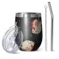 thumbnail image 1 of 12oz Stemless Wine Tumblers Black Christmas Santa Pattern Vacuum Insulated Stainless Steel Travel Tumbler Cups Mug with Lid and Straw for Champaign,Cocktail,Beer with Cleaning Brush, 1 of 5