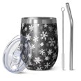 thumbnail image 1 of 12oz Stemless Wine Tumblers Black Christmas Snowflake Pattern Vacuum Insulated Stainless Steel Travel Tumbler Cups Mug with Lid and Straw for Champaign,Cocktail,Beer with Cleaning Brush, 1 of 5