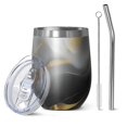 thumbnail image 1 of 12oz Stemless Wine Tumblers Black and Gold Marble Glitter Streaks Pattern Vacuum Insulated Stainless Steel Travel Tumbler Cups Mug with Lid and Straw for Champaign,Cocktail,Beer with Cleaning Brush, 1 of 5