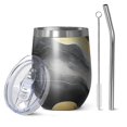 thumbnail image 1 of 12oz Stemless Wine Tumblers Black and Gold Marble Vacuum Insulated Stainless Steel Travel Tumbler Cups Mug with Lid and Straw for Champaign,Cocktail,Beer with Cleaning Brush, 1 of 5