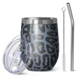 thumbnail image 1 of 12oz Stemless Wine Tumblers Black Leopard Pattern Vacuum Insulated Stainless Steel Travel Tumbler Cups Mug with Lid and Straw for Champaign,Cocktail,Beer with Cleaning Brush, 1 of 5