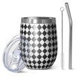 thumbnail image 1 of 12oz Stemless Wine Tumblers Black White Diamond Checkered Pattern Vacuum Insulated Stainless Steel Travel Tumbler Cups Mug with Lid and Straw for Champaign,Cocktail,Beer with Cleaning Brush, 1 of 5