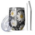 thumbnail image 1 of 12oz Stemless Wine Tumblers Black White Flower Pattern Vacuum Insulated Stainless Steel Travel Tumbler Cups Mug with Lid and Straw for Champaign,Cocktail,Beer with Cleaning Brush, 1 of 5