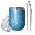 thumbnail image 1 of 12oz Stemless Wine Tumblers Blue Christmas Snowflake Pattern Vacuum Insulated Stainless Steel Travel Tumbler Cups Mug with Lid and Straw for Champaign,Cocktail,Beer with Cleaning Brush, 1 of 5