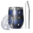 thumbnail image 1 of 12oz Stemless Wine Tumblers Blue Christmas Snowflake Pattern Vacuum Insulated Stainless Steel Travel Tumbler Cups Mug with Lid and Straw for Champaign,Cocktail,Beer with Cleaning Brush, 1 of 5