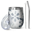 thumbnail image 1 of 12oz Stemless Wine Tumblers Blue Christmas Snowflake Pattern Vacuum Insulated Stainless Steel Travel Tumbler Cups Mug with Lid and Straw for Champaign,Cocktail,Beer with Cleaning Brush, 1 of 5