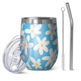 thumbnail image 1 of 12oz Stemless Wine Tumblers Blue Daisy Flower Pattern Vacuum Insulated Stainless Steel Travel Tumbler Cups Mug with Lid and Straw for Champaign,Cocktail,Beer with Cleaning Brush, 1 of 5