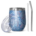 thumbnail image 1 of 12oz Stemless Wine Tumblers Blue Paisley Pattern Vacuum Insulated Stainless Steel Travel Tumbler Cups Mug with Lid and Straw for Champaign,Cocktail,Beer with Cleaning Brush, 1 of 5