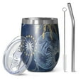 thumbnail image 1 of 12oz Stemless Wine Tumblers Blue Sun Moon Star Pattern Vacuum Insulated Stainless Steel Travel Tumbler Cups Mug with Lid and Straw for Champaign,Cocktail,Beer with Cleaning Brush, 1 of 5