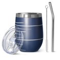 thumbnail image 1 of 12oz Stemless Wine Tumblers Blue and White Modern Art Geometric Vacuum Insulated Stainless Steel Travel Tumbler Cups Mug with Lid and Straw for Champaign,Cocktail,Beer with Cleaning Brush, 1 of 5