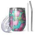 thumbnail image 1 of 12oz Stemless Wine Tumblers Breast Cancer Vacuum Insulated Stainless Steel Travel Tumbler Cups Mug with Lid and Straw for Champaign,Cocktail,Beer with Cleaning Brush, 1 of 5