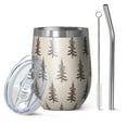 thumbnail image 1 of 12oz Stemless Wine Tumblers Brown Christmas Tree Pattern Vacuum Insulated Stainless Steel Travel Tumbler Cups Mug with Lid and Straw for Champaign,Cocktail,Beer with Cleaning Brush, 1 of 5