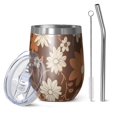 thumbnail image 1 of 12oz Stemless Wine Tumblers Brown Daisy Flower Floral Pattern Vacuum Insulated Stainless Steel Travel Tumbler Cups Mug with Lid and Straw for Champaign,Cocktail,Beer with Cleaning Brush, 1 of 5